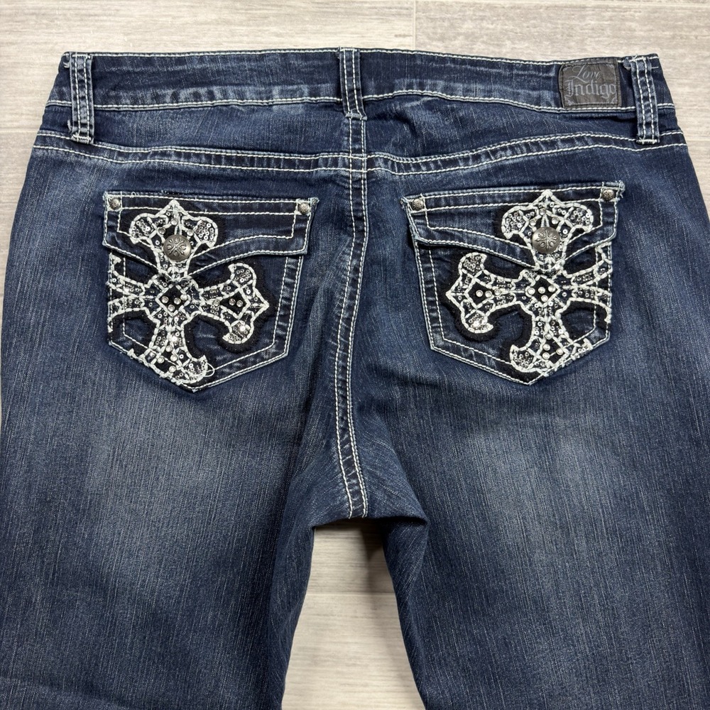 Love Indigo Women's Bootcut Jeans - Size 16 - Dark Wash Blue Embroidered Cross